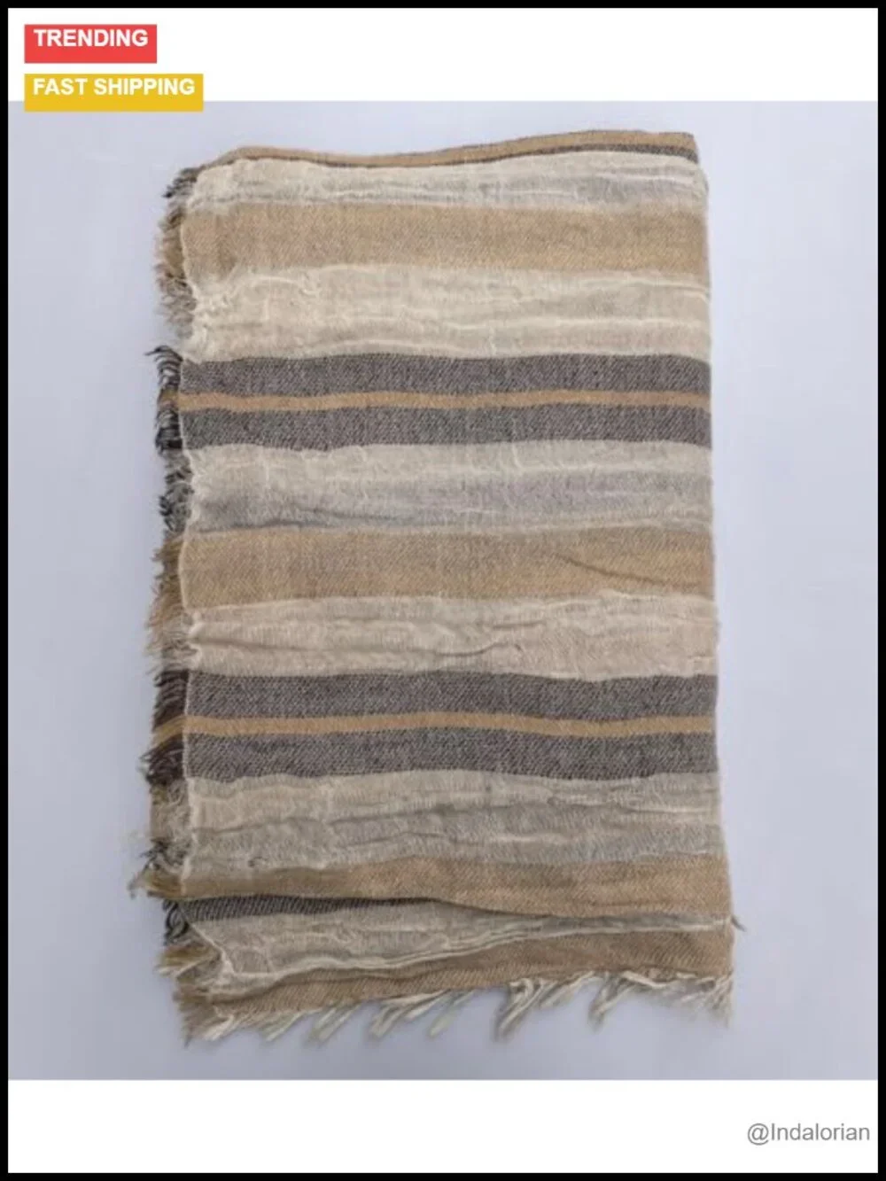 Cotton Linen Blend Fashion Scarf with Tassels, Lightweight Long Wrap for Men